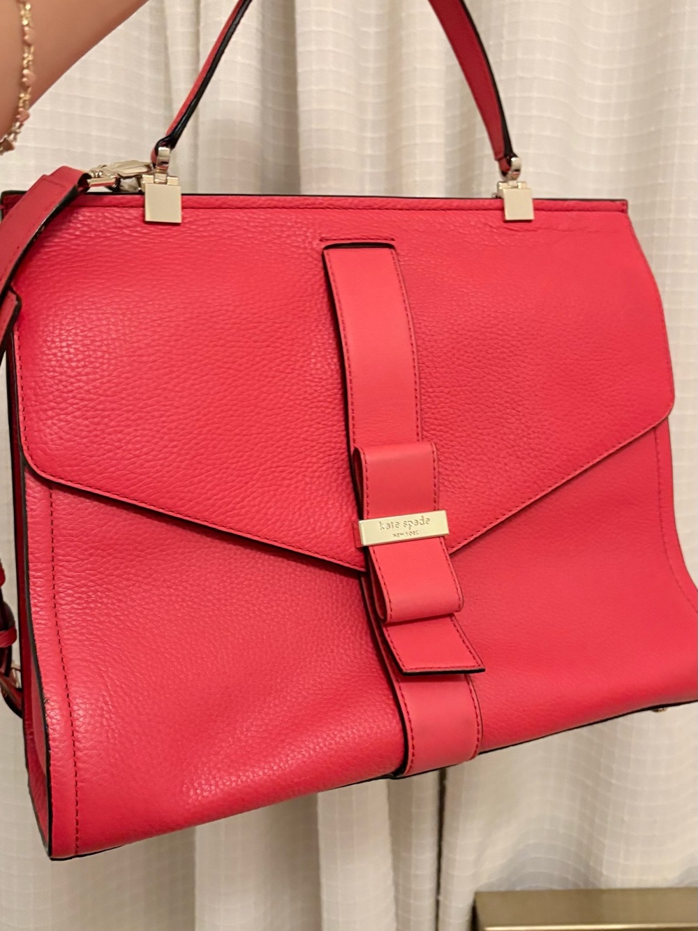 kate spade Red Pebbled Leather Top-Handle Satchel with Gold Hardware